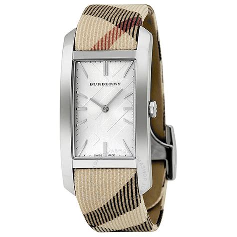 Burberry Silver Dial Nova Check Canvas Strap Ladies Watch 